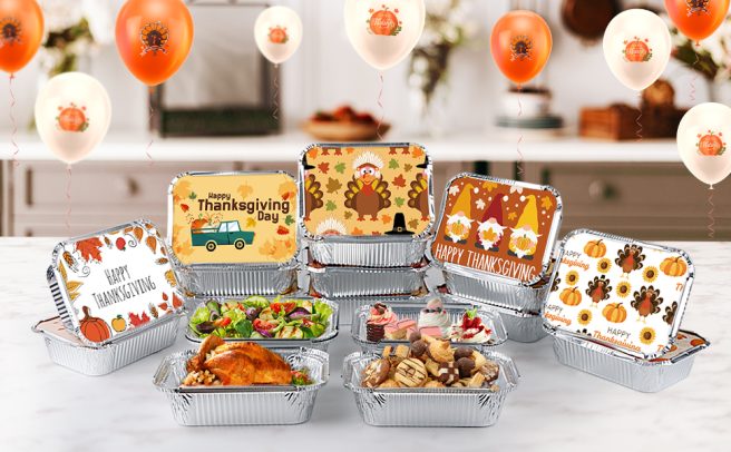 36 Thanksgiving Tin Foil Containers with Lid Covers For Cookies in 2  Holiday Harvest Designs Autumn Aluminum Disposable Food Storage Pans for  Fall